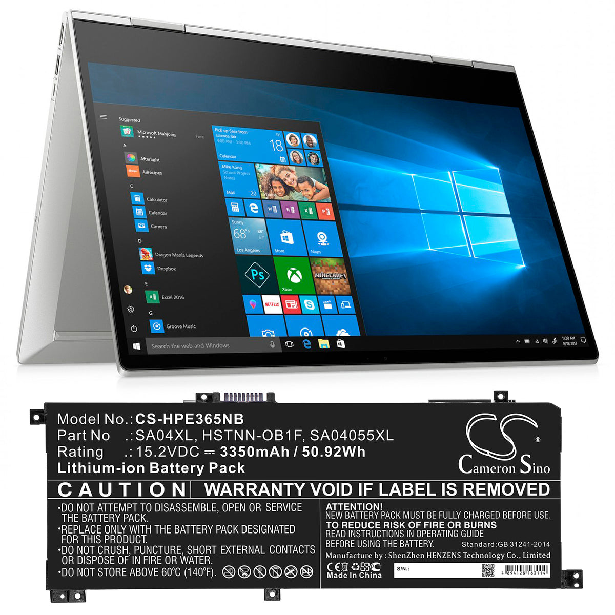 Cameron Sino SA04XL,  HSTNN-OB1F, SA04055XL Battery Replacement [CS-HPE365NB]