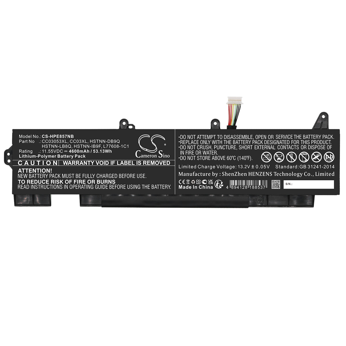 Cameron Sino CC03XL, CC03053XL, HSTNN-DB9Q, HSTNN-IB9F, HSTNN-LB8Q, L77608-1C1 Battery Replacement [CS-HPE857NB]