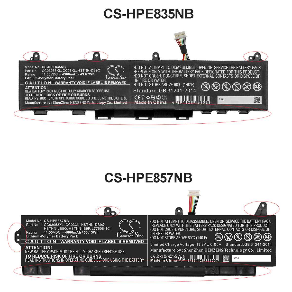 Cameron Sino CC03XL, CC03053XL, HSTNN-DB9Q, HSTNN-IB9F, HSTNN-LB8Q, L77608-1C1 Battery Replacement [CS-HPE857NB]