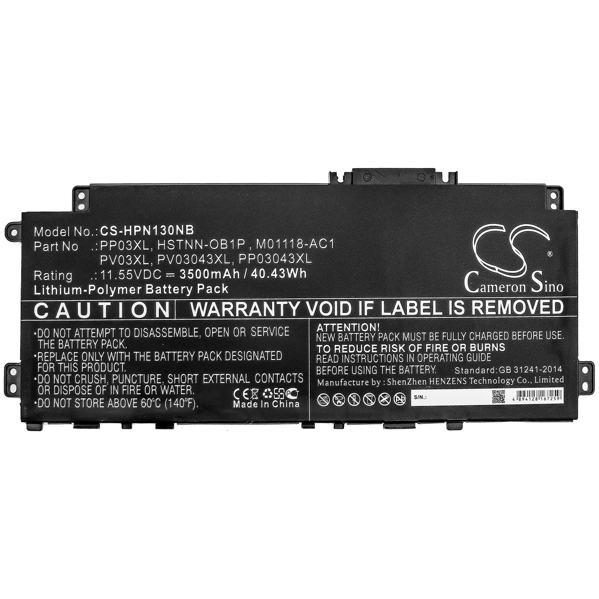Cameron Sino HP Pavilion 13-BB 14-DV 15-EH PP03XL PV03XL Battery Replacement [CS-HPN130NB]