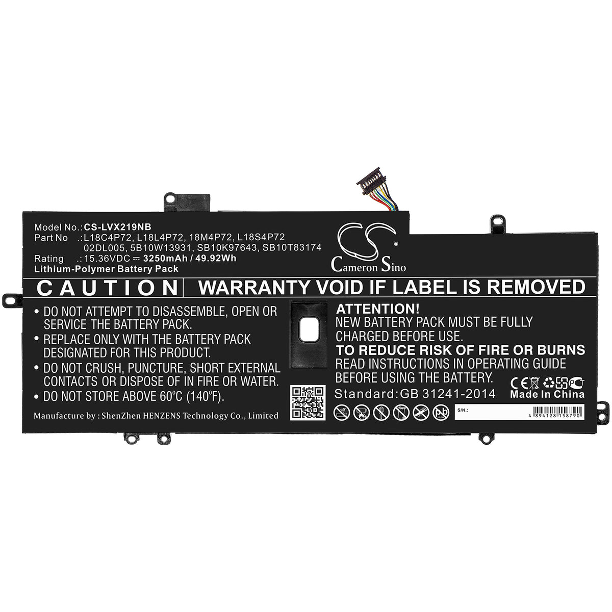 Cameron Sino Lenovo ThinkPad X1 Carbon 2019 2020 7th 8th Gen L18M4P72 L18C4P72 Battery Replacement [CS-LVX219NB]