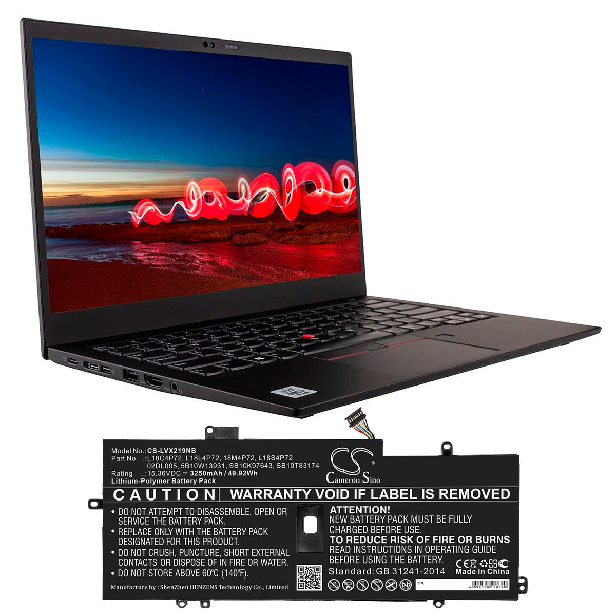 Cameron Sino Lenovo ThinkPad X1 Carbon 2019 2020 7th 8th Gen L18M4P72 L18C4P72 Battery Replacement [CS-LVX219NB]