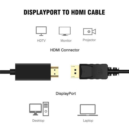 Displayport DP to HDMI 1.8M Cable Male to Male 1080p Full HD High Speed