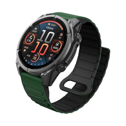 [22mm] For Garmin Fenix Quickfit Magnetic Silicone Sport Watch Strap (Green)
