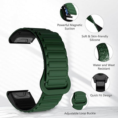 [22mm] For Garmin Fenix Quickfit Magnetic Silicone Sport Watch Strap (Green)