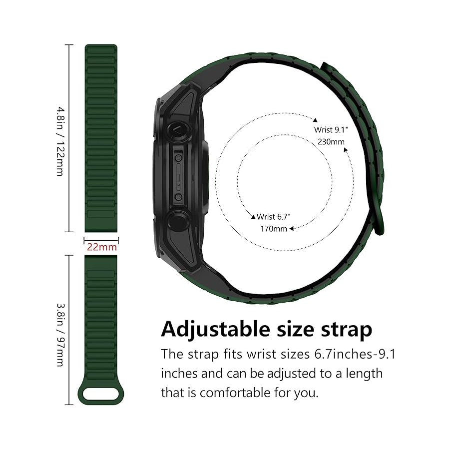 [22mm] For Garmin Fenix Quickfit Magnetic Silicone Sport Watch Strap (Green)