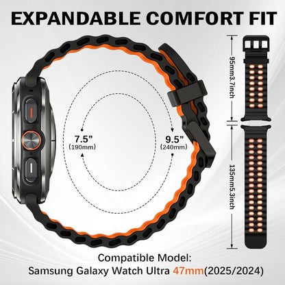Rugged Breathable Sport Band Soft Silicone Waterproof For Samsung Galaxy Watch Ultra 47mm - Orange