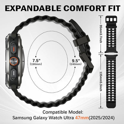 Rugged Breathable Sport Band Soft Silicone Waterproof For Samsung Galaxy Watch Ultra 47mm - Black