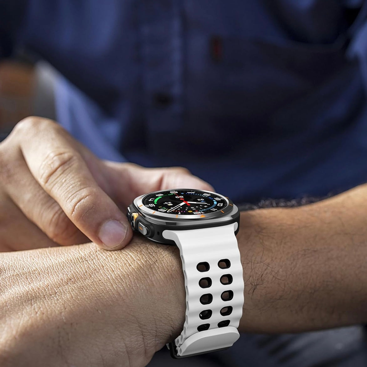 Rugged Breathable Sport Band Soft Silicone Waterproof For Samsung Galaxy Watch Ultra 47mm - White