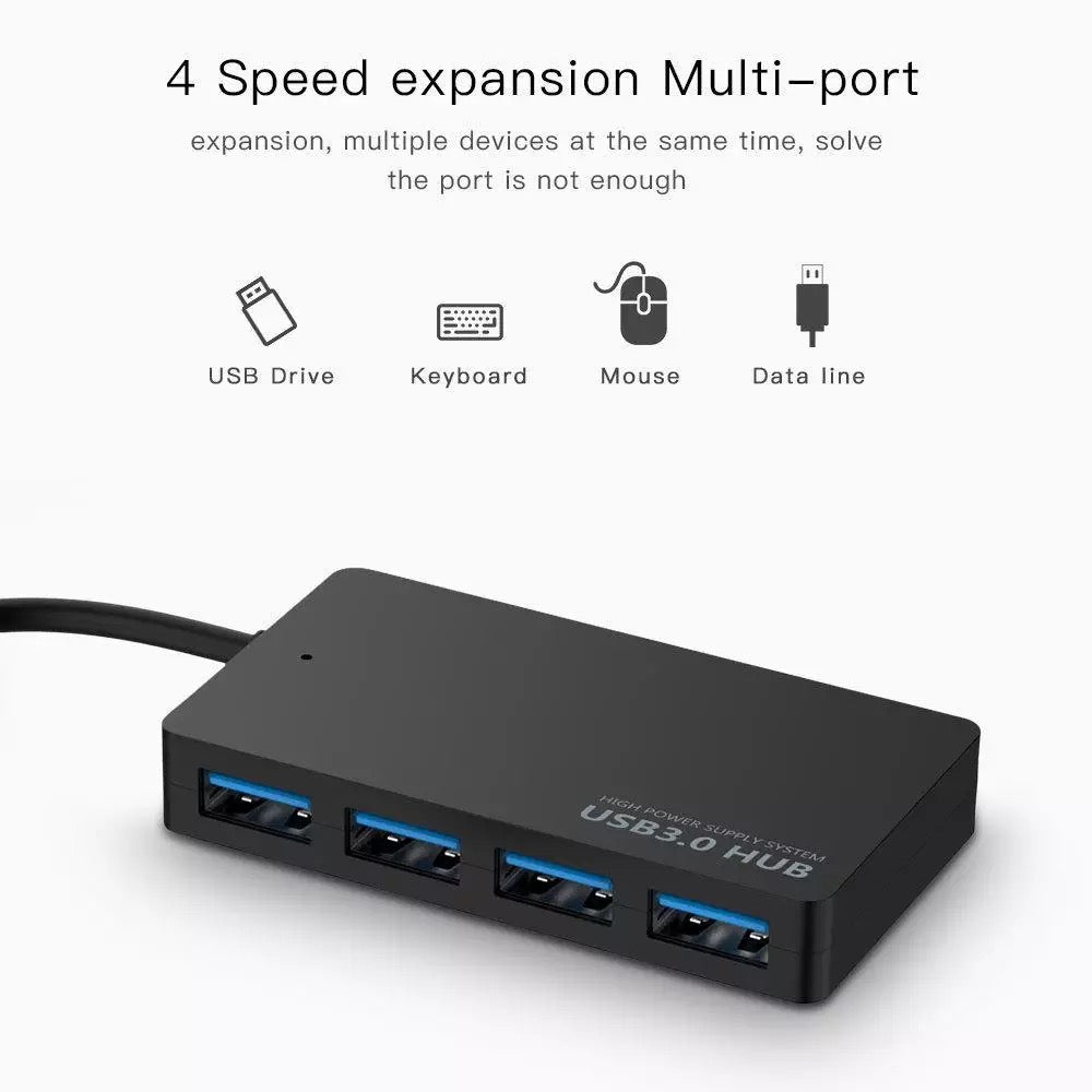 Multi USB 3.0 Hub 4 Port High Speed Slim Compact Expansion Smart Splitter Laptop