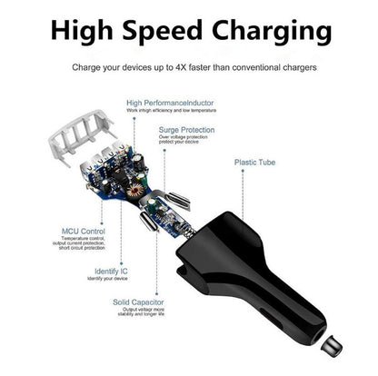 Fast Charge QC3.0 Car Charger 4 USB Ports Power Adapter Cigarette Lighter Socket
