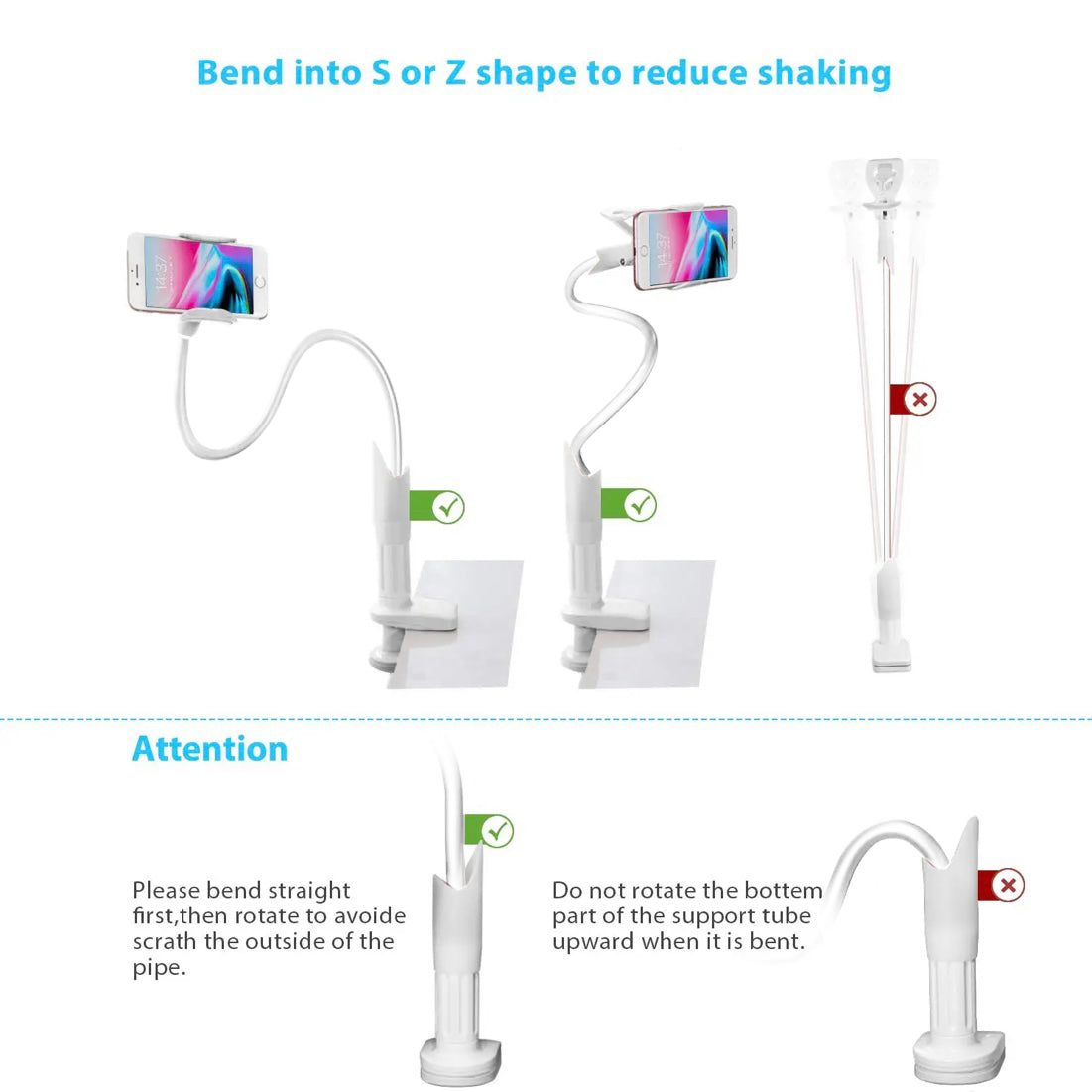 Mobile Phone Flexible 360° Clip Mount Stand Holder Bed Desktop Bracket Clamp