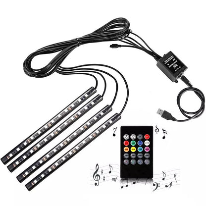LED Car Interior Footwell 8 Colours RGB Car Atmosphere Lamp Decor Strip Light