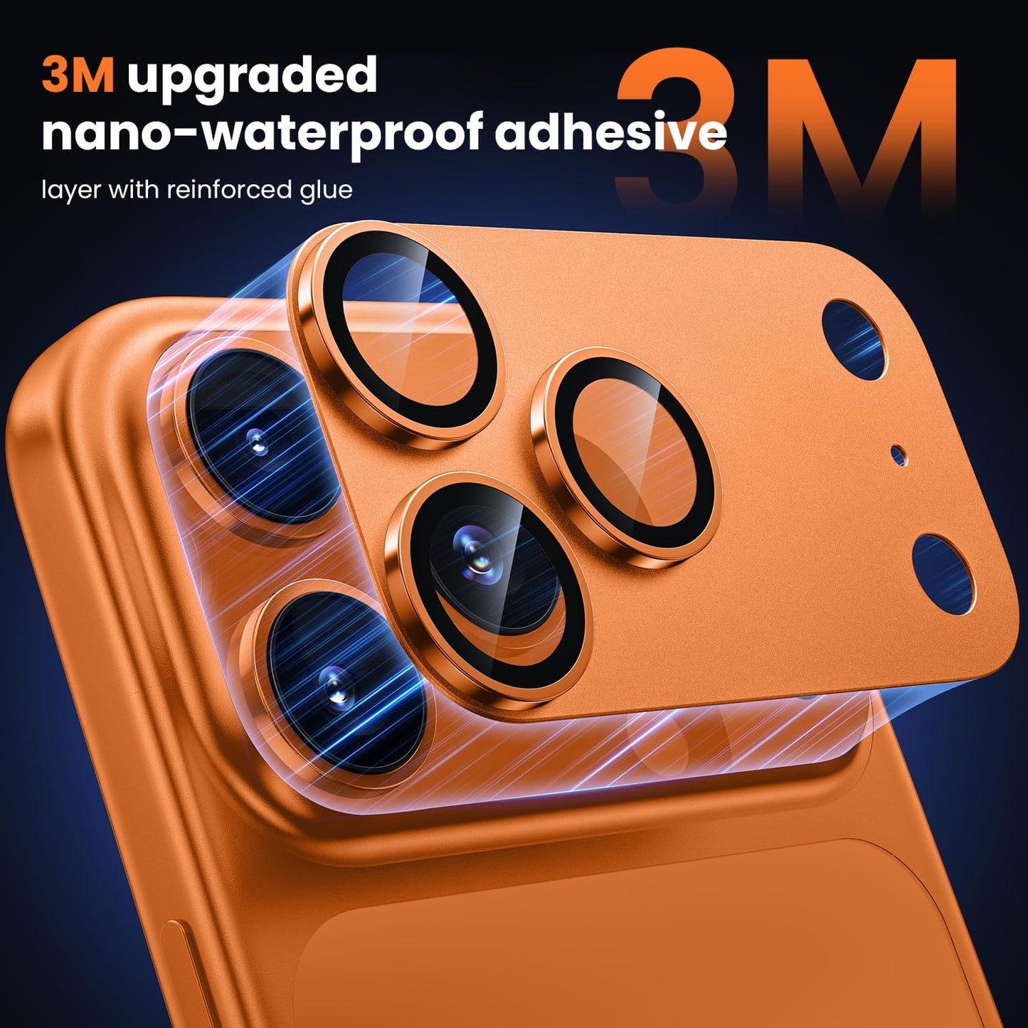 iPhone 17 Pro Max Camera Lens Protector, Military Grade Aluminum Alloy & Tempered Glass, Orange Titanium