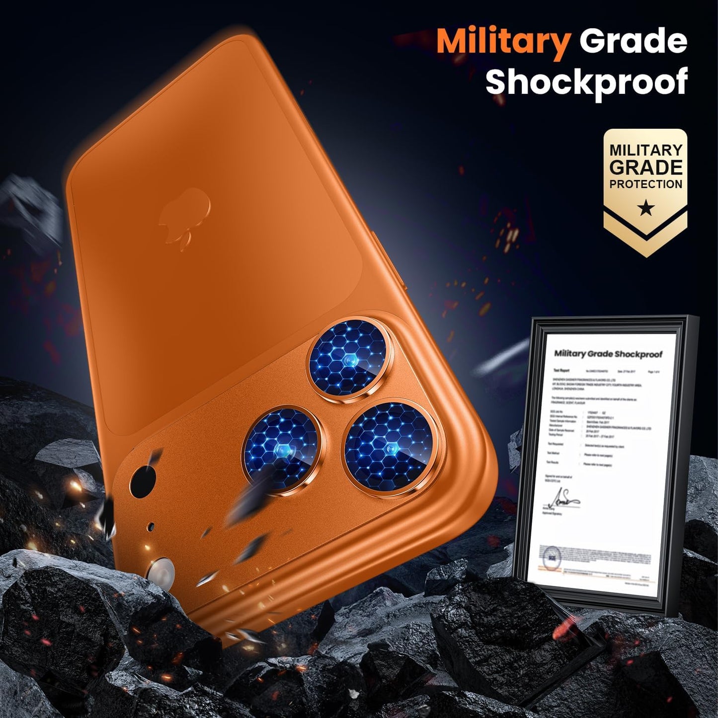 iPhone 17 Pro Max Camera Lens Protector, Military Grade Aluminum Alloy & Tempered Glass, Orange Titanium