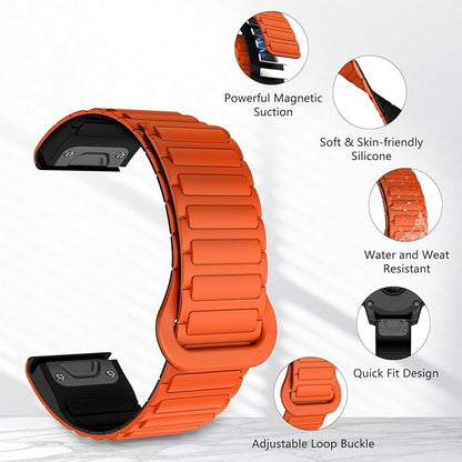 [22mm] For Garmin Fenix Quickfit Magnetic Silicone Sport Watch Strap (Orange)