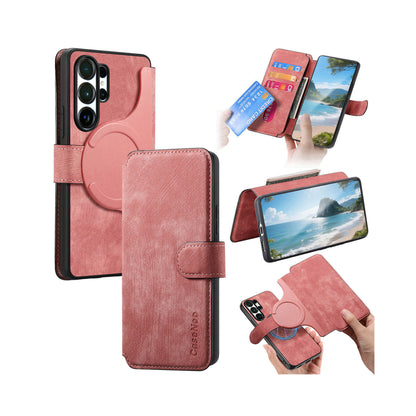 For Samsung Galaxy S26 Ultra (6.9”) Detachable Wallet Case Flip Leather Magsafe Magnetic Cover (Pink)