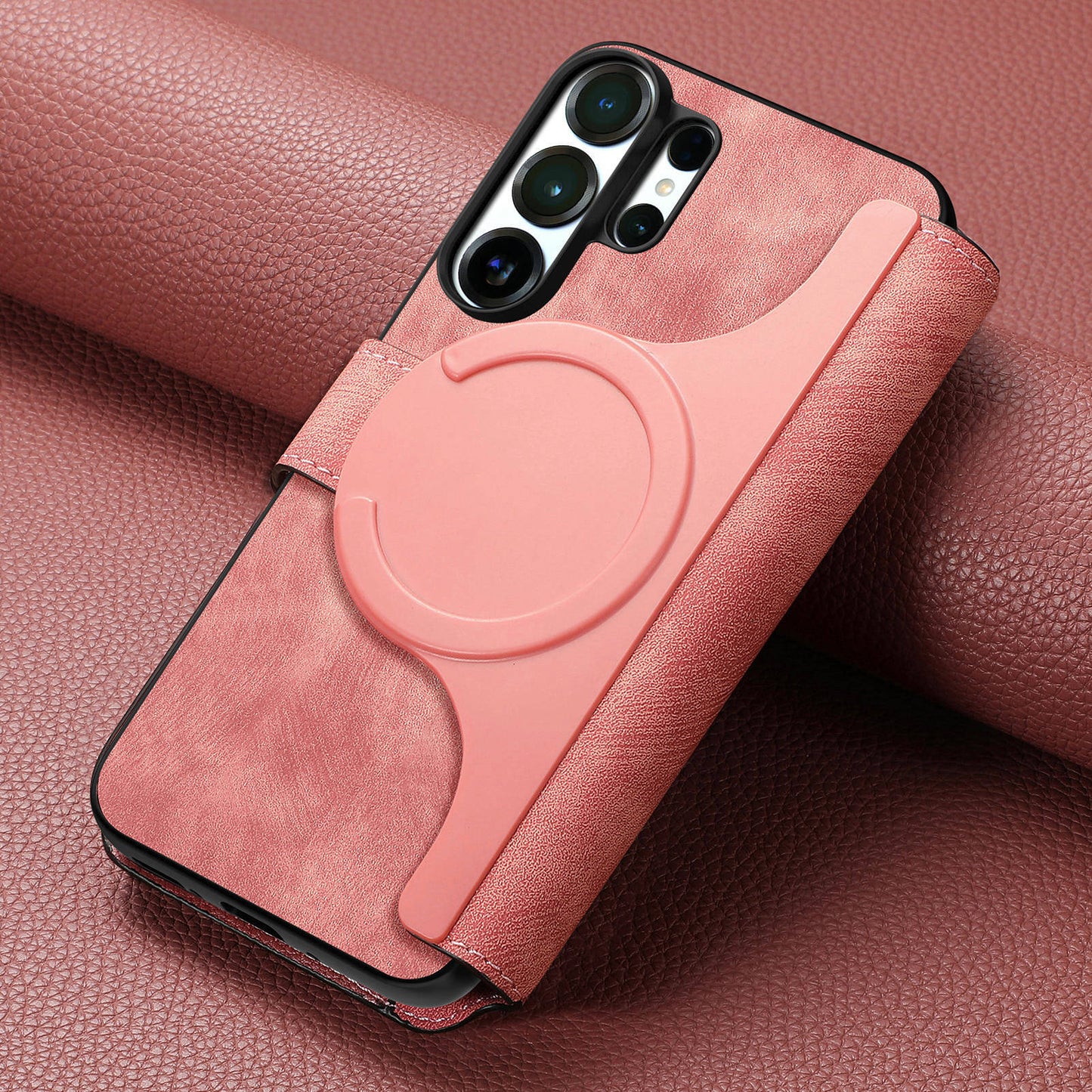 For Samsung Galaxy S26 Ultra (6.9”) Detachable Wallet Case Flip Leather Magsafe Magnetic Cover (Pink)