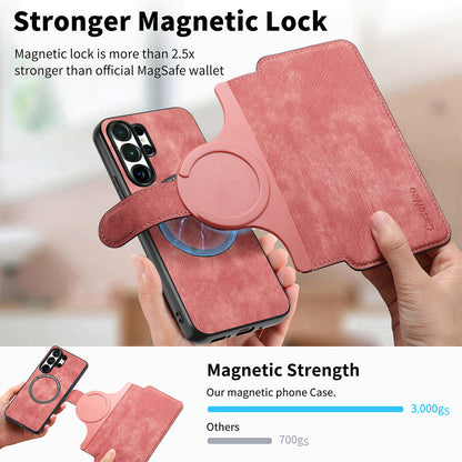 For Samsung Galaxy S26 Ultra (6.9”) Detachable Wallet Case Flip Leather Magsafe Magnetic Cover (Pink)