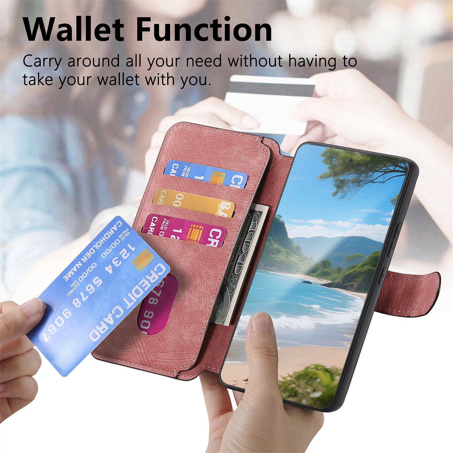 For Samsung Galaxy S26 Ultra (6.9”) Detachable Wallet Case Flip Leather Magsafe Magnetic Cover (Pink)