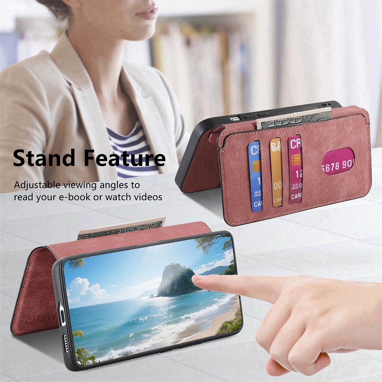 For Samsung Galaxy S26 Ultra (6.9”) Detachable Wallet Case Flip Leather Magsafe Magnetic Cover (Pink)