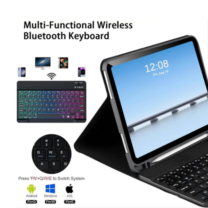 For iPad Pro 11 M4 (2024) / M5 (2025) RGB Backlit Bluetooth Keyboard Smart Cover Flip Case
