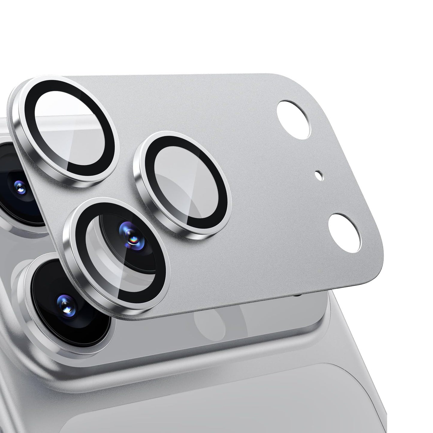 iPhone 17 Pro Max Camera Lens Protector, Military Grade Aluminum Alloy & Tempered Glass, Silver Titanium