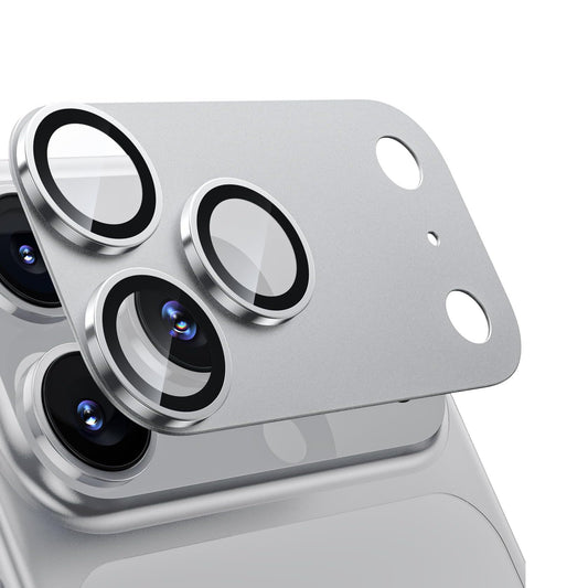 iPhone 17 Pro Max Camera Lens Protector, Military Grade Aluminum Alloy & Tempered Glass, Silver Titanium