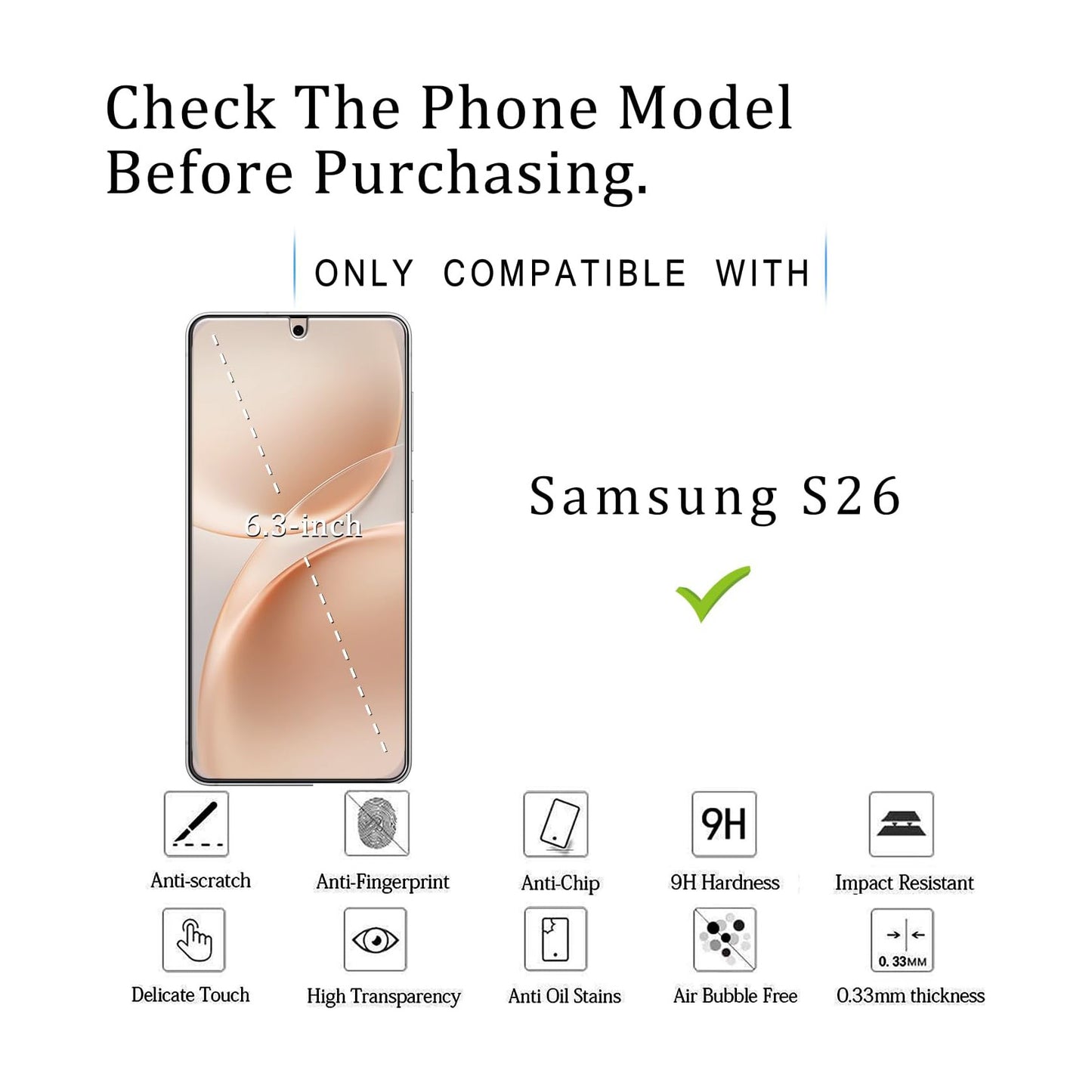 Tempered Glass For Samsung Galaxy S26 (6.3”) Clear Premium 9H HD Screen Protector