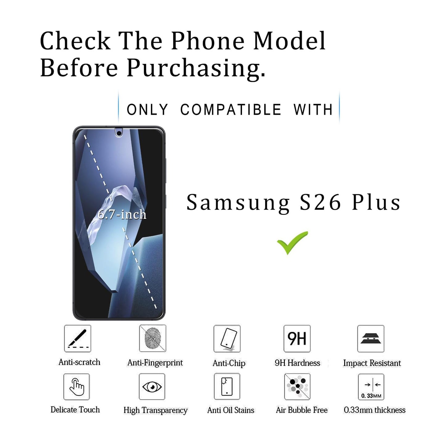 Tempered Glass For Samsung Galaxy S26 Plus (6.7”) Clear Premium 9H HD Screen Protector