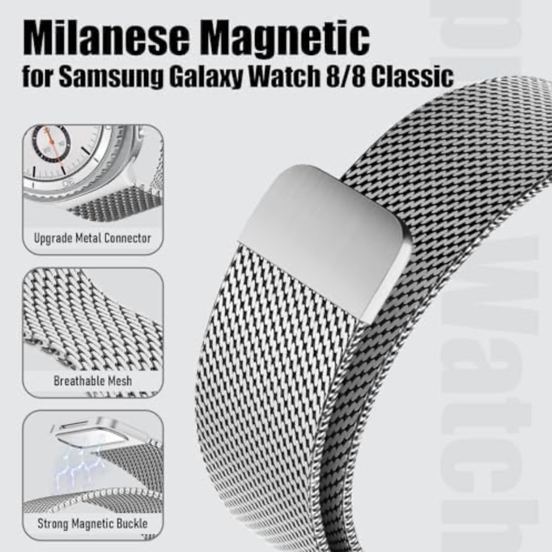 Samsung Galaxy Watch 8 40mm/44mm/Classic 46mm Stainless Steel Magnetic Milanese Loop Watch Band Strap