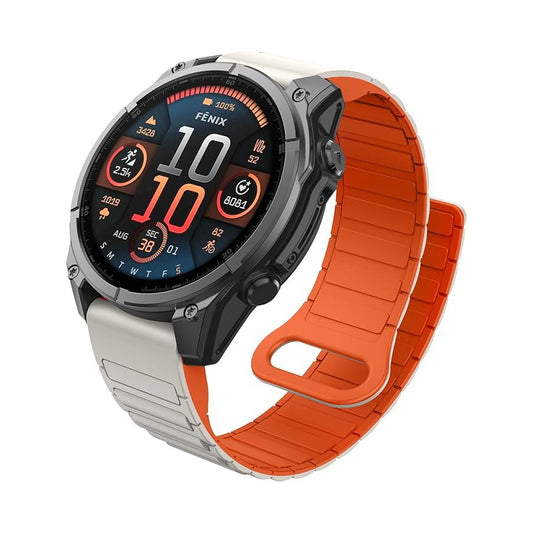 [22mm] For Garmin Fenix Quickfit Magnetic Silicone Sport Watch Strap (Starlight)