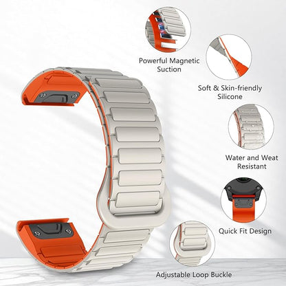 [22mm] For Garmin Fenix Quickfit Magnetic Silicone Sport Watch Strap (Starlight)