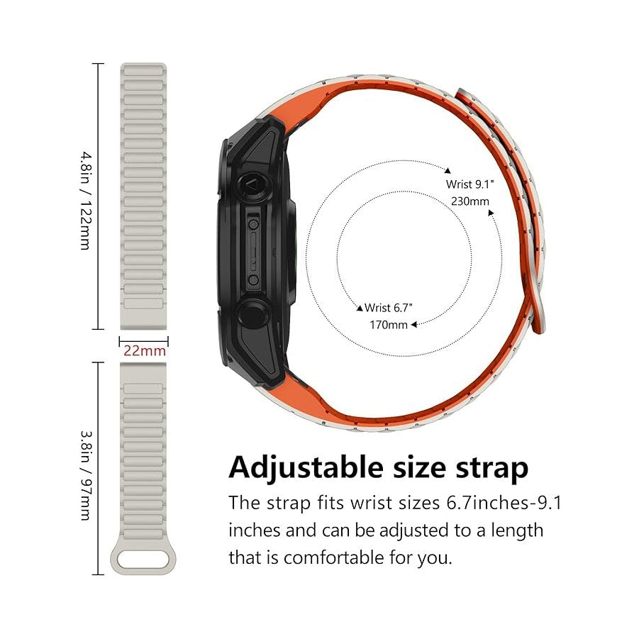 [22mm] For Garmin Fenix Quickfit Magnetic Silicone Sport Watch Strap (Starlight)