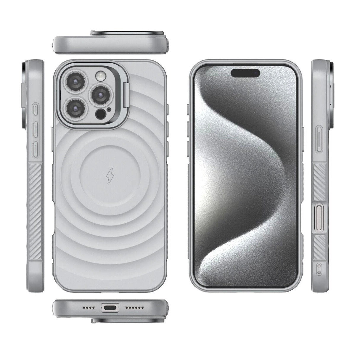 For Apple iPhone 16 Pro Max Magnetic Magsafe Case Back Camera Holder Cover - Grey