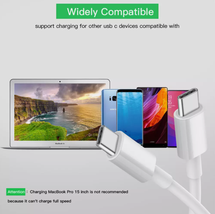 60W Type C to USB-C Cable Fast Charging Cord Charger For MacBook 1.8m