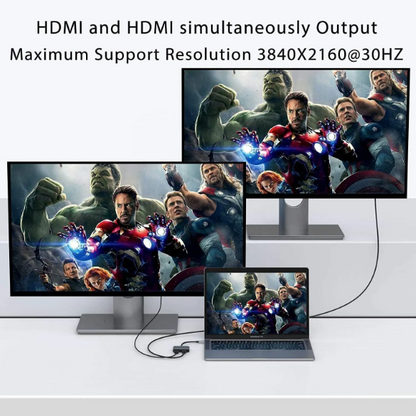 USB C Dual HDMI Adapter 4K, USB C to HDMI Dual Monitor Adapter 2 HDMI Hub Converter for Dell HP Surface Lenovo MacBook Type C Laptops