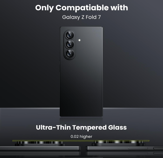 For Samsung Galaxy Z Fold 7 Metal Camera Lens Glass Individual Eagle Protector Cover - Black