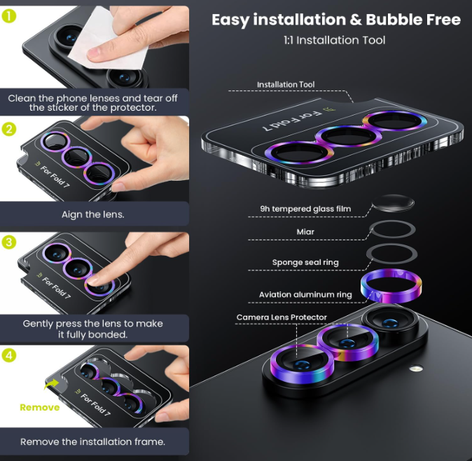 For Samsung Galaxy Z Fold 7 Metal Camera Lens Glass Individual Eagle Protector Cover - Multicolour