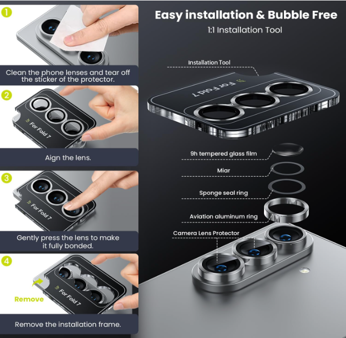 For Samsung Galaxy Z Fold 7 Metal Camera Lens Glass Individual Eagle Protector Cover - Silver