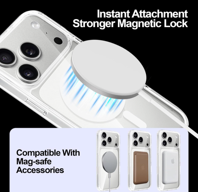 For Apple iPhone 17 Pro 6.3-inch Crystal Clear Case Compatible with MagSafe
