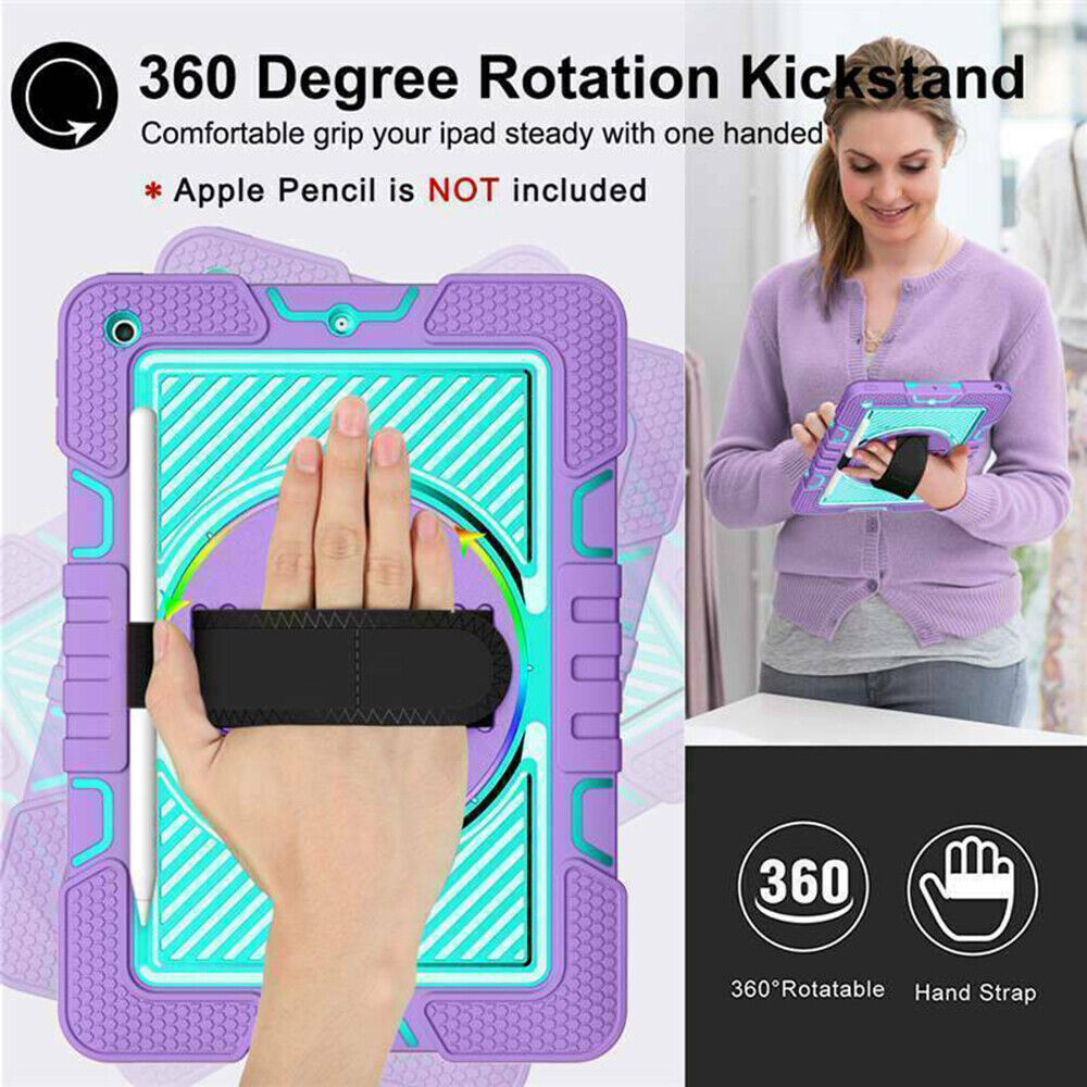 For iPad Rugged Stand Hard Case Shockproof Hybrid Cover + Strap