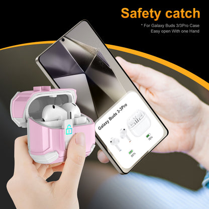 For Galaxy Buds 3 / 3 Pro Case with Lock Lid & Stand, Shockproof Protective Cover (White)