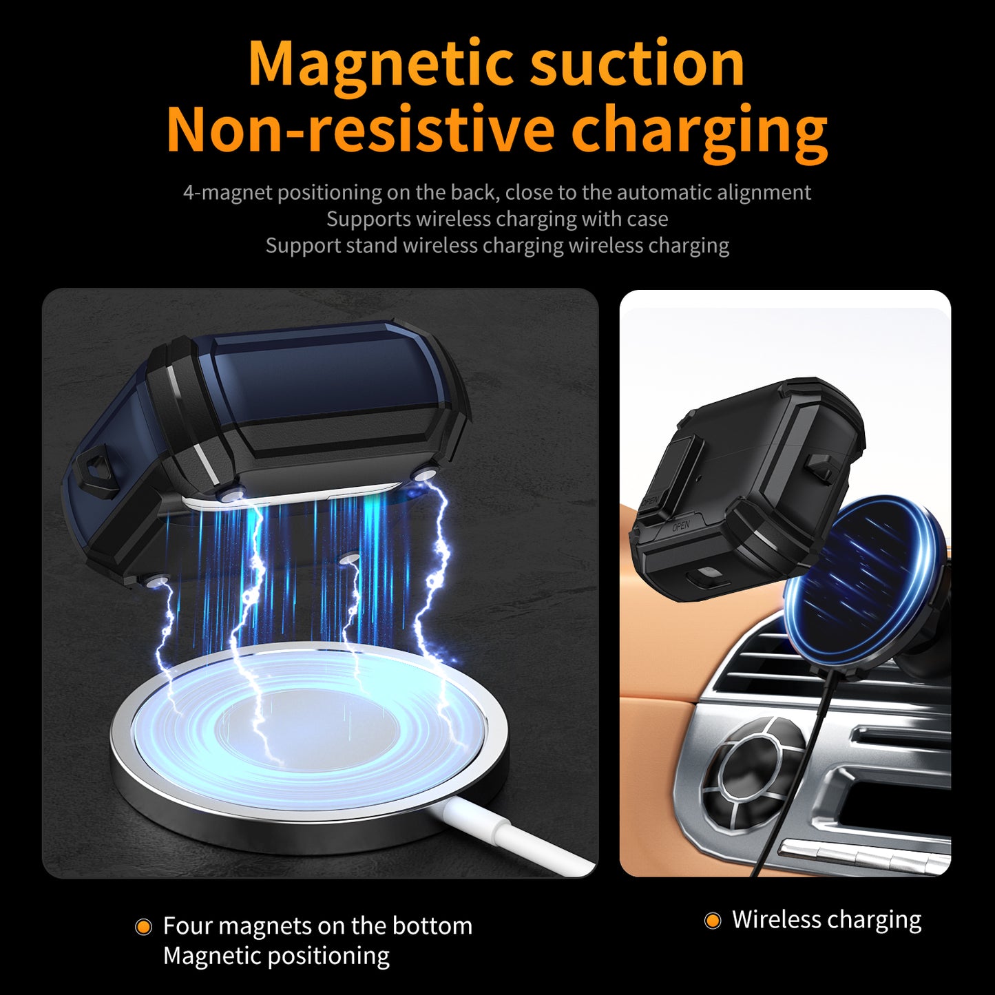 For Galaxy Buds 3 / 3 Pro Case with Lock Lid & Stand, Shockproof Protective Cover (Black)