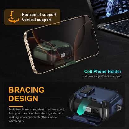 For Galaxy Buds 3 / 3 Pro Case with Lock Lid & Stand, Shockproof Protective Cover (Black)