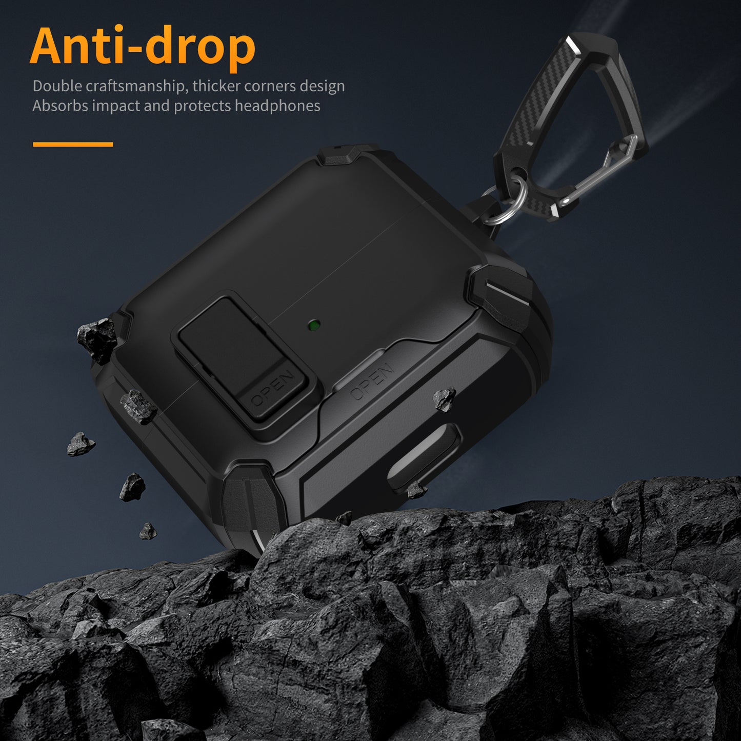 For Galaxy Buds 3 / 3 Pro Case with Lock Lid & Stand, Shockproof Protective Cover (Black)