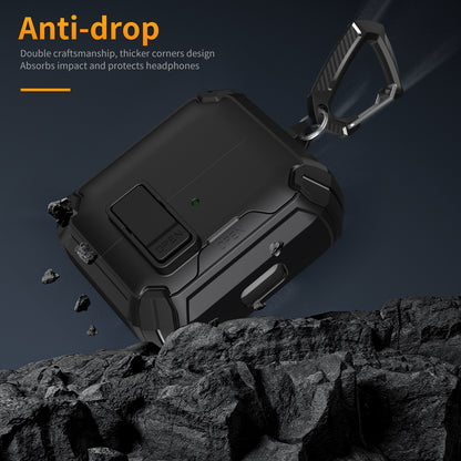 For Galaxy Buds 3 / 3 Pro Case with Lock Lid & Stand, Shockproof Protective Cover (Black)