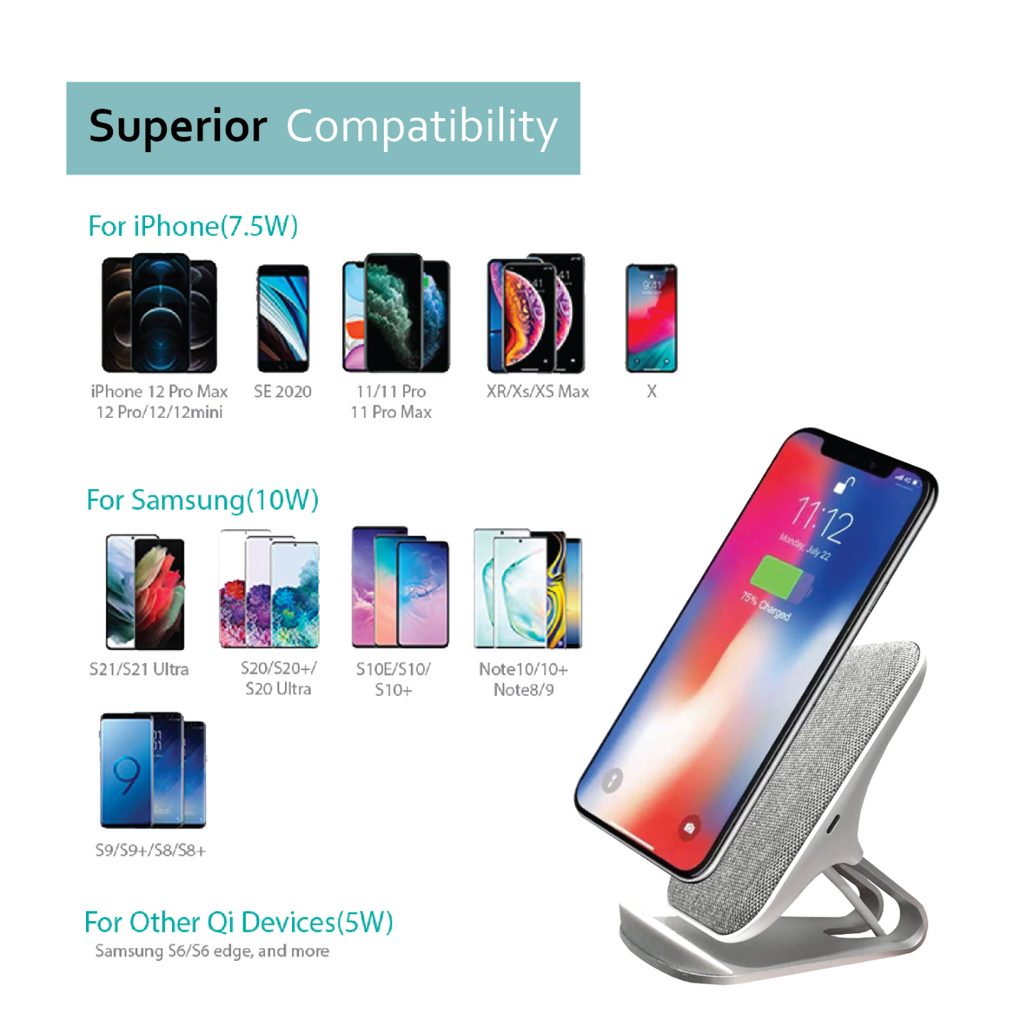 10W Fast Wireless Charging Stand Charger Fabric Qi